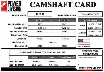 GSC Power-Division Billet 1JZ-GTE VVTi S2 Camshafts