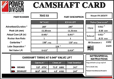 GSC Power-Division Billet S3 camshaft set for Nissan VR38DETT GT-R