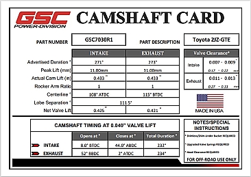 GSC Power-Division Billet 2JZ-GTE R1 Camshafts