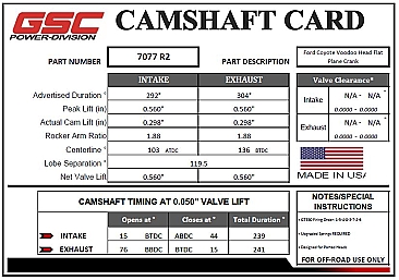 GSC R2 Camshafts – Voodoo Flat Plane