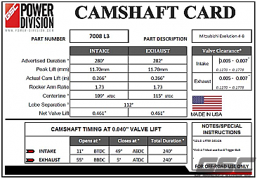 GSC Power-Division Billet Evolution 4-8 L3 Solid Lifter Camshafts