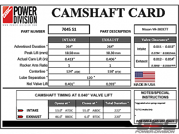 GSC Power-Division Billet S1 camshaft set for Nissan VR38DETT GT-R