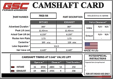 GSC Power-Division Billet Evo 1-3 and DSM R4 Camshafts