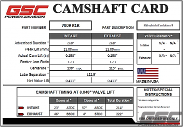 GSC Power-Division Billet Evolution 9 Mivec R1R Rally Camshafts
